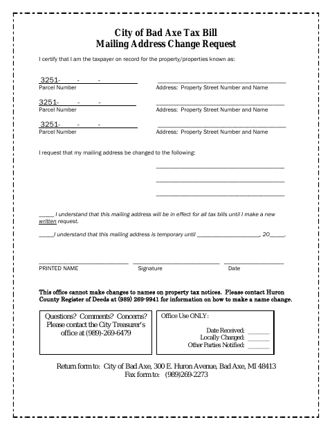 First page of the Tax Bill Mailing Address Change Request