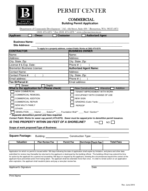 First page of the Building Permit Application