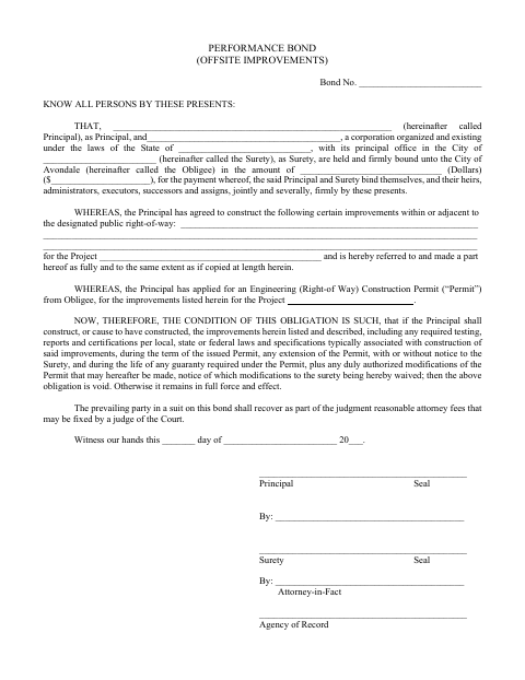 First page of the Performance Bond (Offsite Improvements)