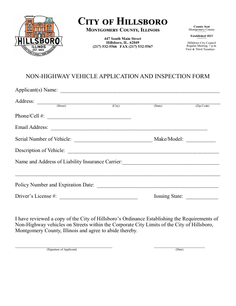First page of the Non-Highway Vehicle Application and Inspection Form