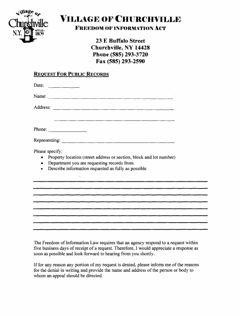 First page of the Request for Public Records