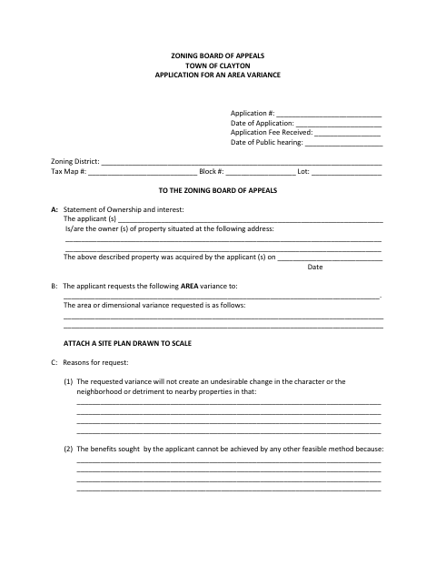 First page of the Application for an Area Variance