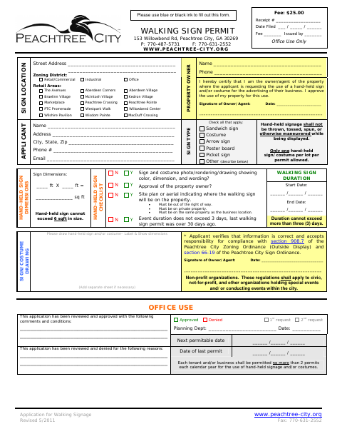 First page of the Walking Sign Permit