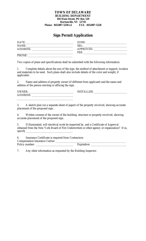 First page of the Sign Permit Application