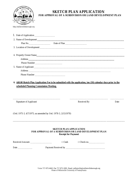 First page of the Sketch Plan Application for Subdivision or Land Development Plan Approval