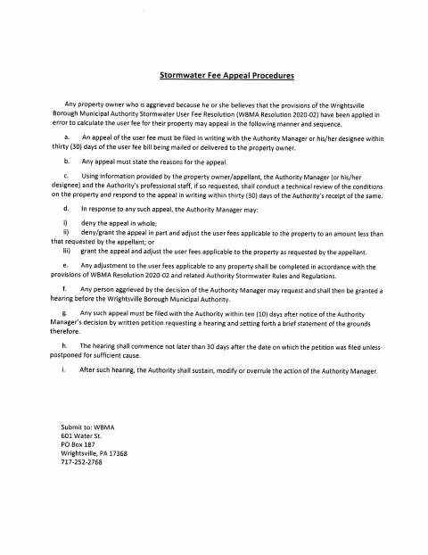 First page of the Stormwater Fee Appeal Form