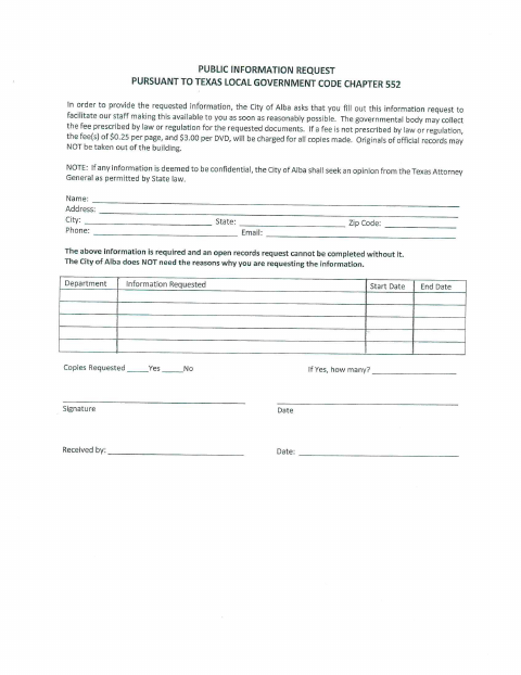 First page of the Public Information Request