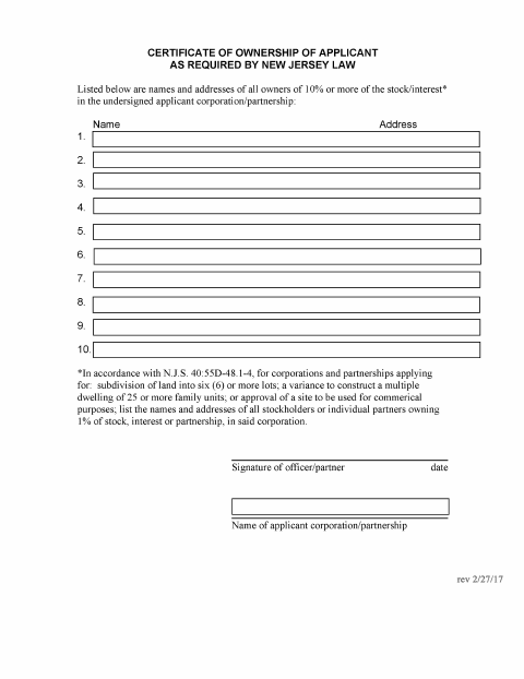 First page of the Certificate of Ownership