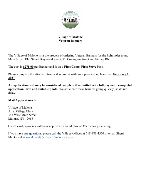 First page of the Veteran Banner Application Form