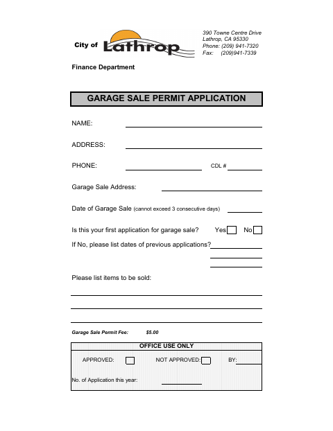 First page of the Garage Sale Permit Application