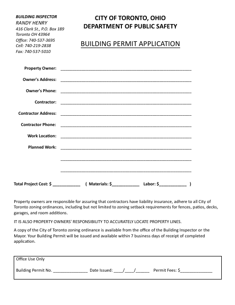 First page of the Building Permit Application