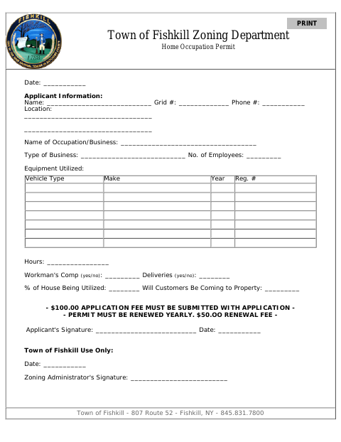First page of the Home Occupation Permit Application