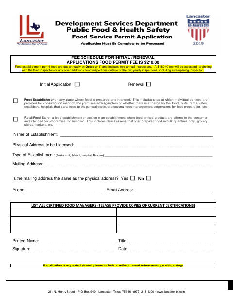 First page of the Food Permit Application
