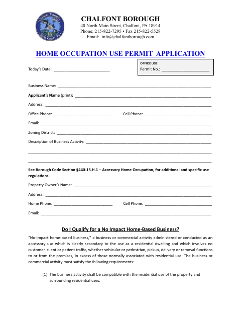 First page of the Home Occupation Use Permit Application