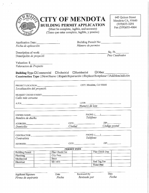 First page of the Building Permit Application