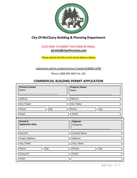 First page of the Commercial Building Permit Application