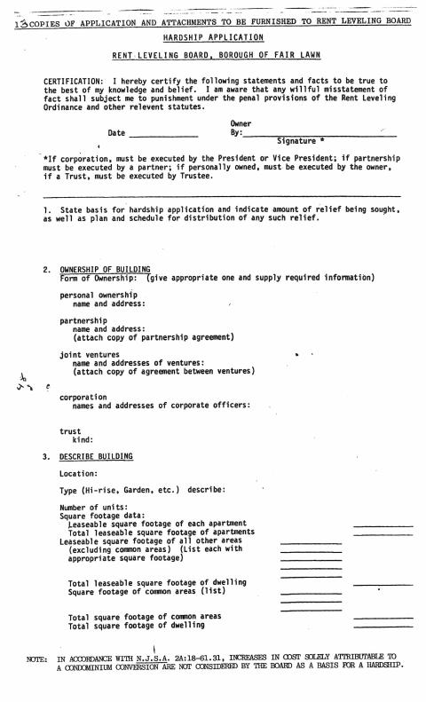 First page of the Hardship Application