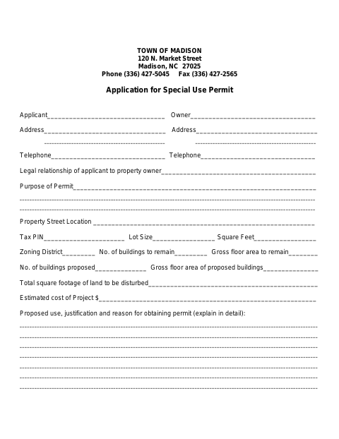 First page of the Application for Special Use Permit