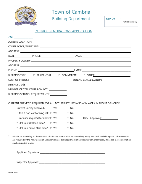 First page of the Interior Renovations Application