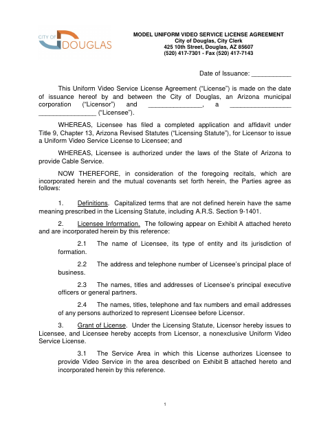 First page of the Video Service License Agreement