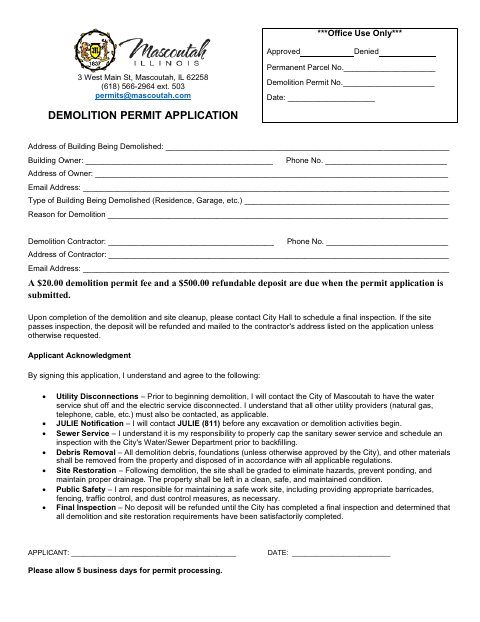 First page of the Demolition Permit Application