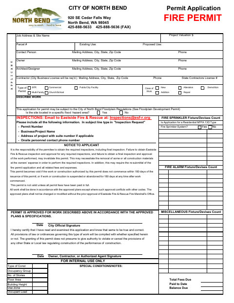 First page of the Fire Permit Application
