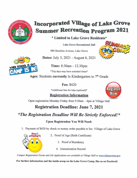 First page of the Summer Recreation Program Camper Application