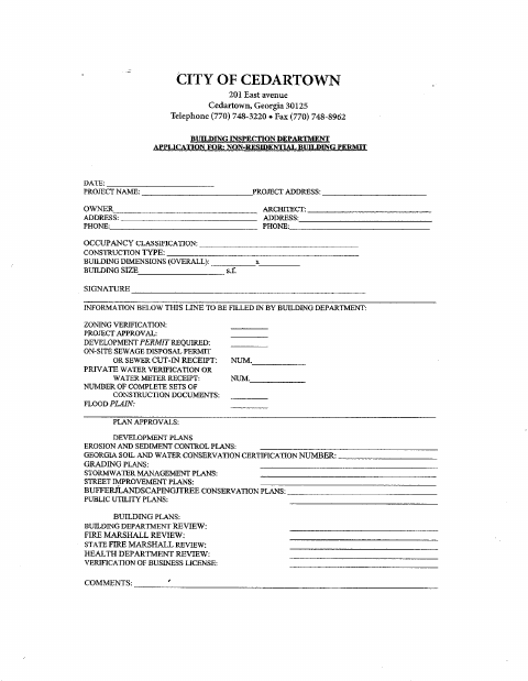 First page of the Application for Non-Residential Building Permit