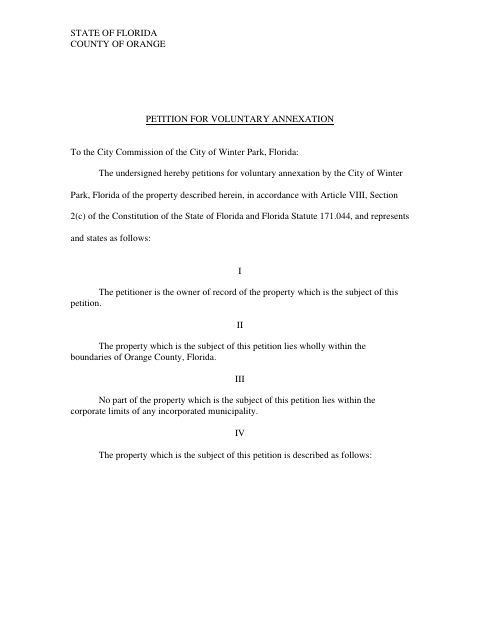 First page of the Petition for Voluntary Annexation
