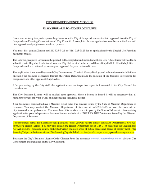 First page of the Pawnshop Manager Permit Information Form