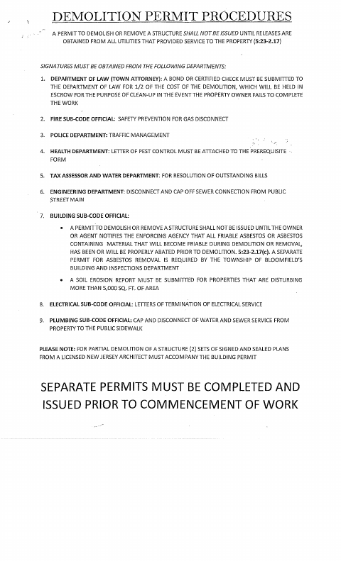 First page of the Demolition Permit Prerequisite Form