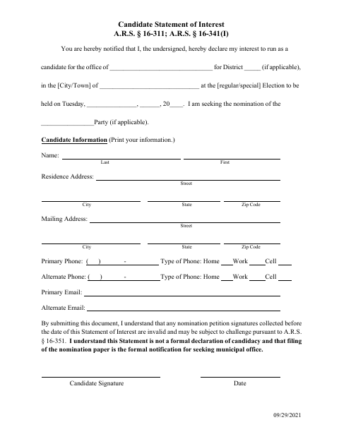 First page of the Candidate Statement of Interest