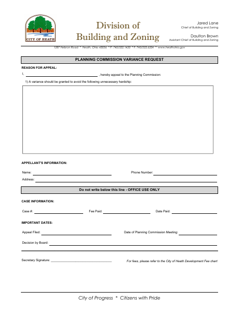 First page of the Planning Commission Variance Request