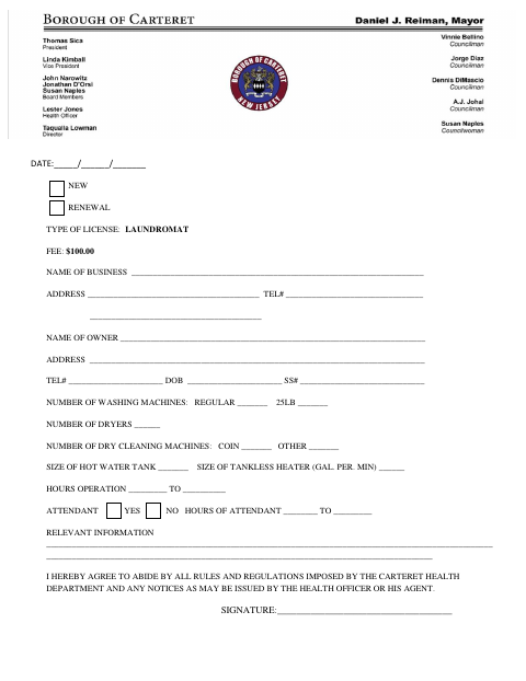 First page of the Laundromat License