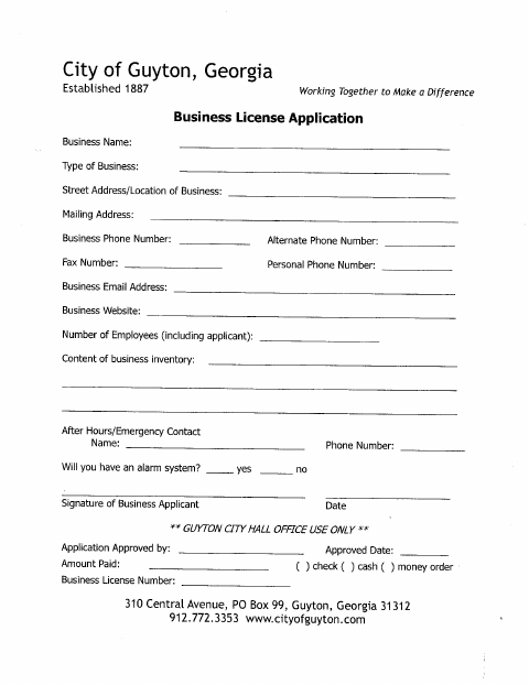 First page of the Business License Application