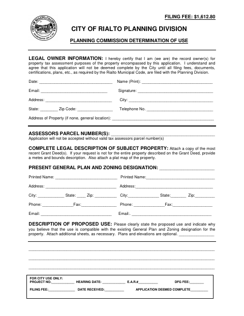 First page of the Planning Commission Determination of Use