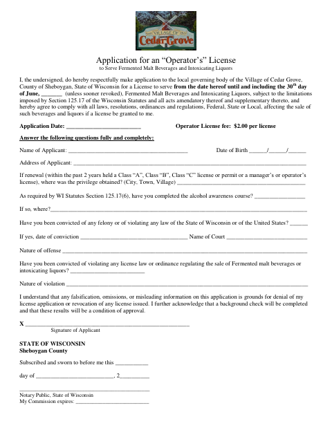 First page of the Operator’s License Application
