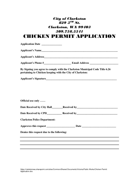 First page of the Chicken Permit Application