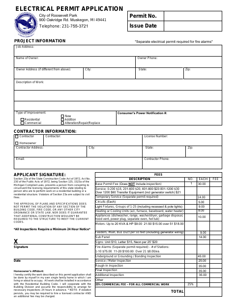 First page of the Electrical Permit Application