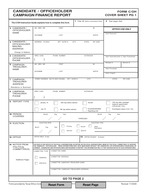 First page of the Candidate/Officeholder Campaign Finance Report