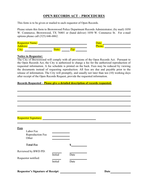 First page of the Open Records Act Procedures