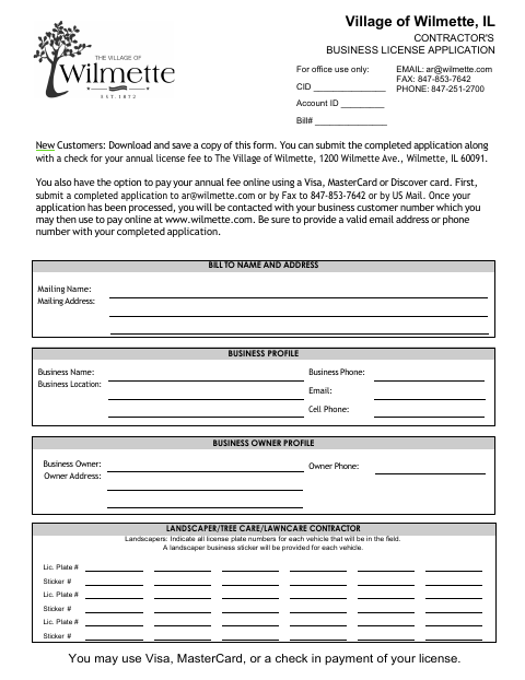 First page of the Contractor's Business License Application