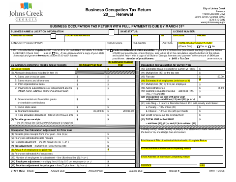 First page of the Business Occupation Tax Renewal