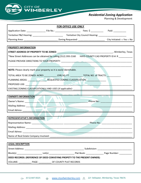 First page of the Residential Zoning Application