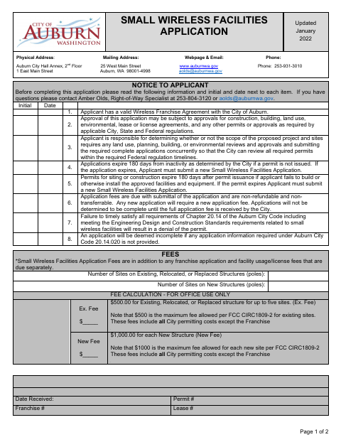 First page of the Small Wireless Facilities Application