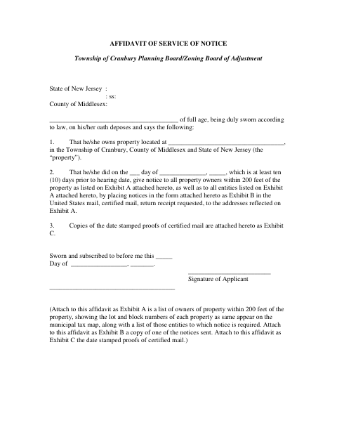 First page of the Affidavit of Service of Notice