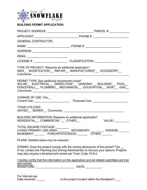 First page of the Building Permit Application
