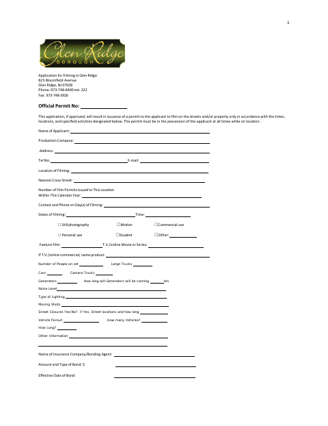 First page of the Filming Permit Application
