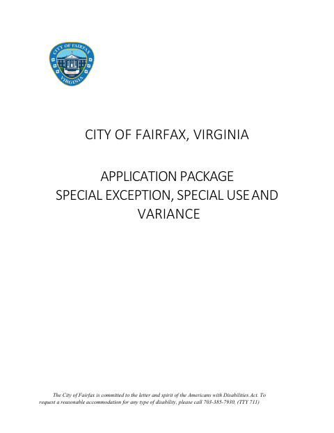 First page of the Special Use, Special Exception, and Variance Application Package