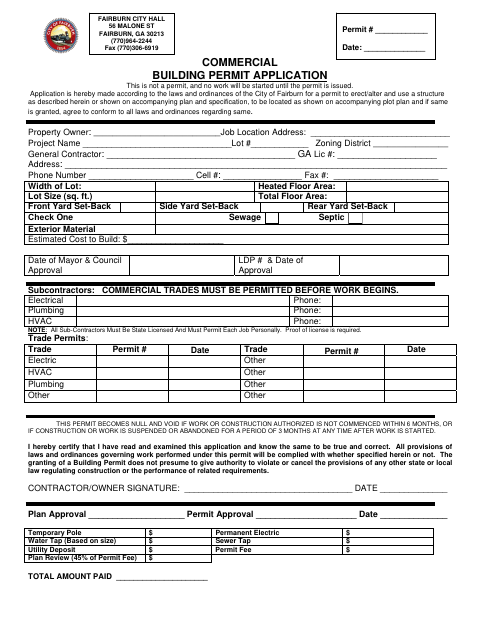 First page of the Commercial Building Permit Application